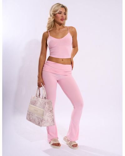 Public Desire Foldover Detail Flared Pant Baby Pink