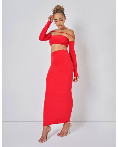 Public Desire Cut Out Maxi Skirt Co-ord - Red
