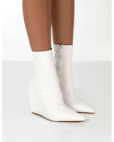 Public Desire Getaway White Pu Wedge Ankle Boots