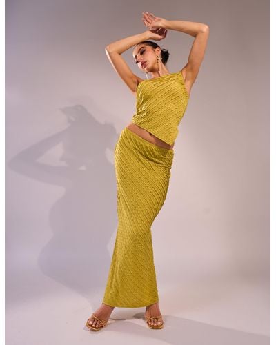 Public Desire Kaiia Textured Column Maxi Skirt Co-ord Lime - Multicolour