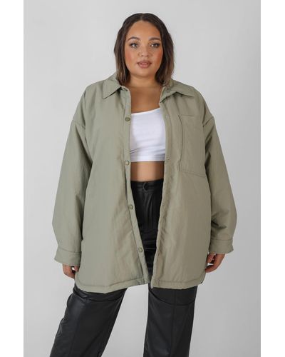 Public Desire Curve Padded Oversized Shacket Elm - Multicolour