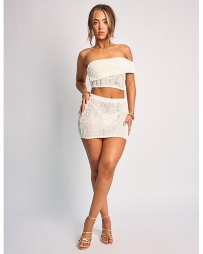 Public Desire Textured Mini Skirt Co Ord Cream - White