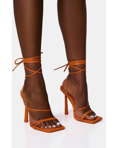 Public Desire Bad Gal Orange Strappy Lace Up Square Toe Heels - Brown