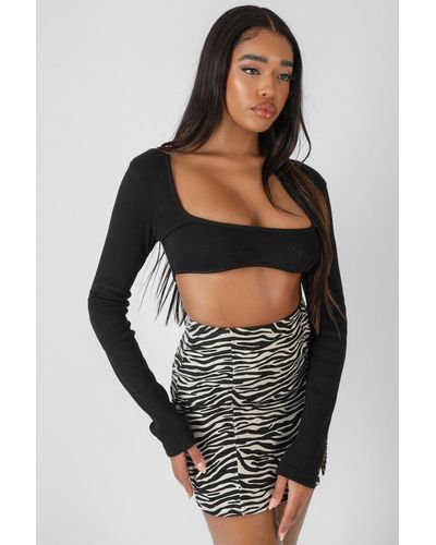 Public Desire Ribbed Underbust Square Neck Crop Top Black