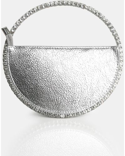Public Desire The Alessia Metallic Sliver Circle Diamante Mini Grab Bag - Grey