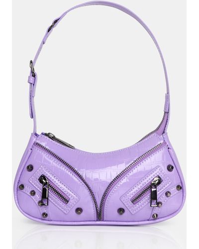 Public Desire The Candice Zip Detailed Lilac Croc Shoulder Bag - Purple