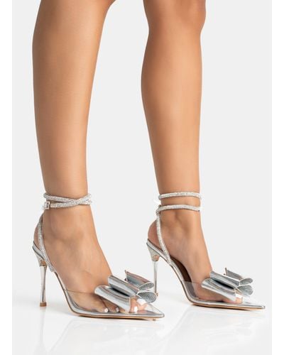 Public Desire Angelic Silver Mirror Perspex Bow Diamante Wrap Around Pointed Court Stiletto Heel - Multicolour