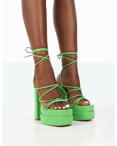 Public Desire Glow Girl Apple Green Patent Pu Lace Up Platform High Heels
