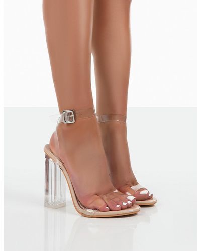 Public Desire Alia Strappy Clear Perspex High Heels In Clear Nude - Natural