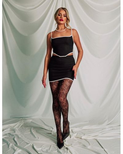 Public Desire Kaiia Contrast Trim Mini Skirt Co-ord Black - Multicolour