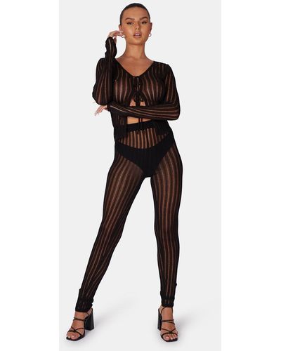 Public Desire High Waisted Ladder Stitch Knitted Leggings - Black