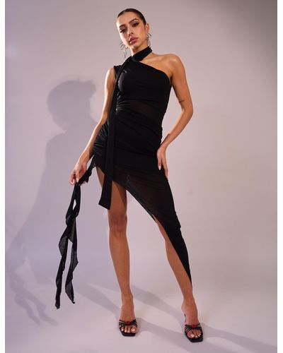 Public Desire Mesh Choker Detail Asymmetric Midaxi Dress Black - Pink