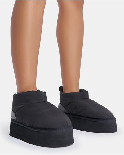 Public Desire Chill Out Black Nylon Puffer Ultra Mini Ankle Platform Boots