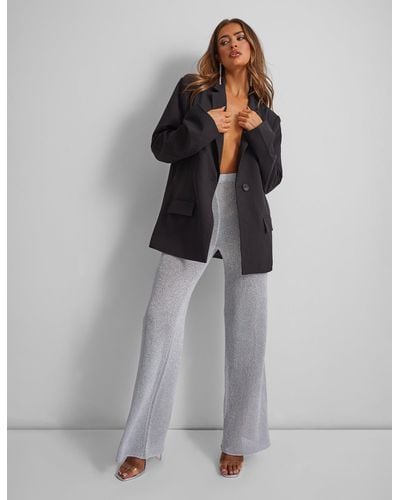 Public Desire Kaiia Knitted Metallic Flared Trousers Co-ord - Grey