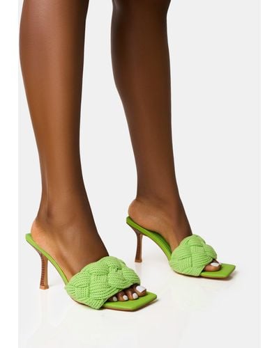 Public Desire Nectar Lime Wooden Stack Knitted Square Toe Heels - Green