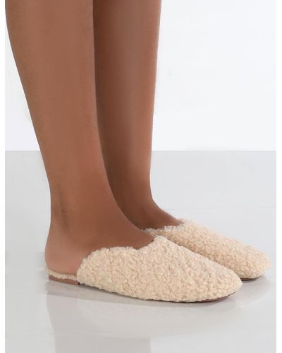 Public Desire Ciao Natural Teddy Slip On Slippers