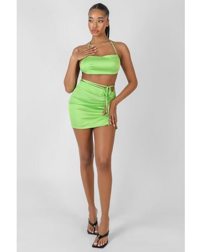 Public Desire Satin Ruched Detail Mini Skirt Green