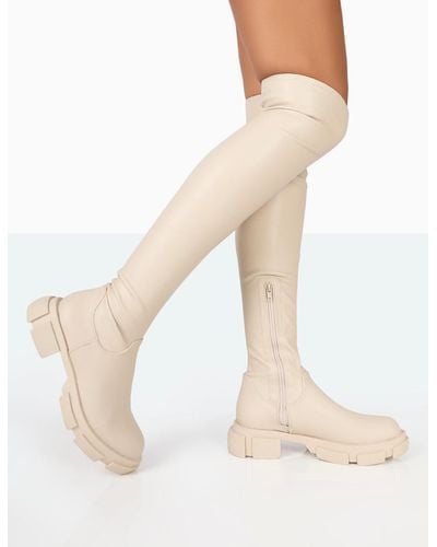 Public Desire Junya Bone Pu Over The Knee Chunky Sole Boots - Natural