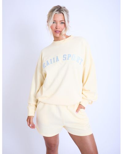Public Desire Kaiia Sport Oversized Sweatshirt Lemon & Light Blue - White