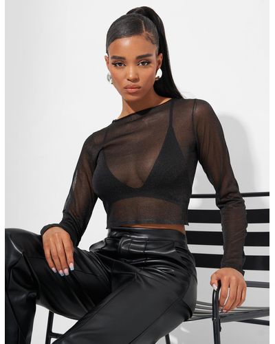 Public Desire Kaiia Sheer Knit Top In Black Glitter