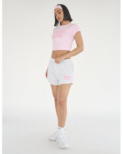 Public Desire Kaiia Design Bubble Logo Sweat Shorts Lt Grey Marl & Pink - Natural
