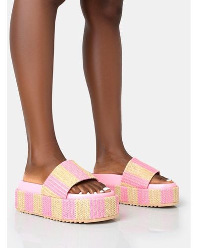 Public Desire Seashore Pink Stripe Raffia Slider Flatform Sandals