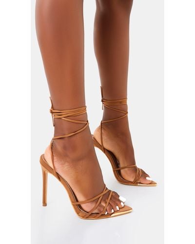 Public Desire Isobel Tan Pu Lace Up Strappy Barely There Pointed Court High Heels - Brown