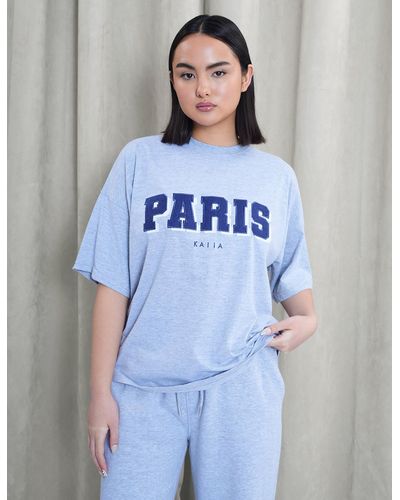 Public Desire Kaiia Paris Shadow Logo Oversized Top Grey Marl - Blue