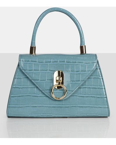 Public Desire The Nia Blue Croc Pu Mini Handbag