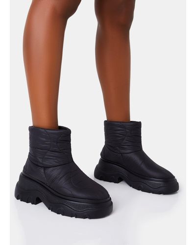 Public Desire Frostbite Black Nylon Quilted Chunky Sole Ankle Boots