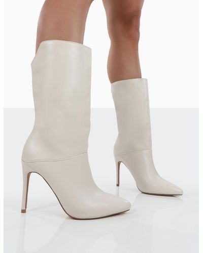 Public Desire Lisel Ecru Pu Pointed Toe Stiletto Heeled Ankle Boots - Multicolour