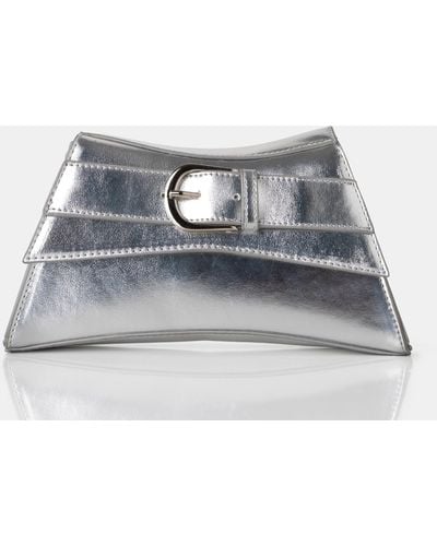 Public Desire The Charli Silver Metallic Adjustable Strap Mini Bag - Grey