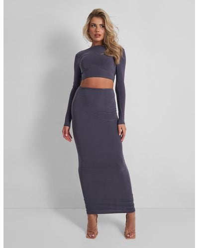 Public Desire Slinky Column Maxi Skirt Slate - Blue