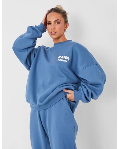 Public Desire Kaiia Design Oversized Sweatshirt Denim Blue