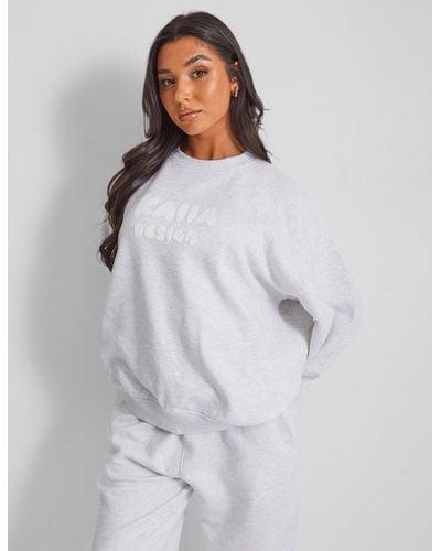 Public Desire Kaiia Design Oversized Sweatshirt Light Grey Marl - White