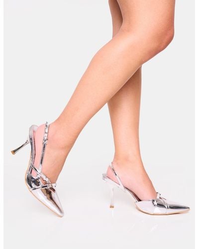 Public Desire Smooch Silver Buckle Detail Slingback Mid Heel Court Shoe - Pink