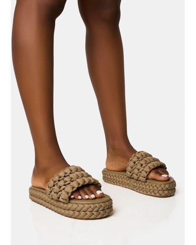 Public Desire Hattie Khaki Woven Platform Sandals - Brown
