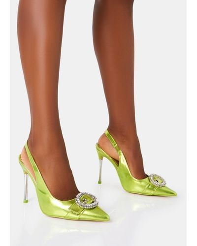 Midnight Neon Lime Satin Wrap Around Bow Pointed Toe Court Heels | Public  Desire