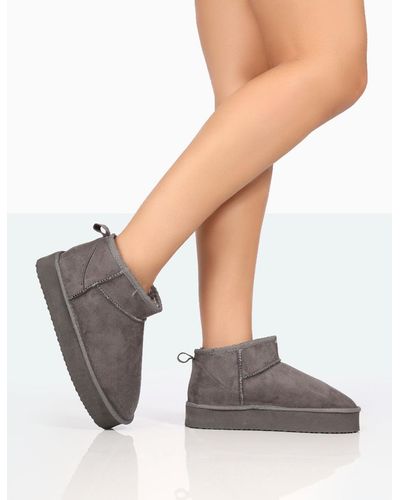 Public Desire Shorty Grey Faux Suede Ultra Mini Chunky Ankle Boots