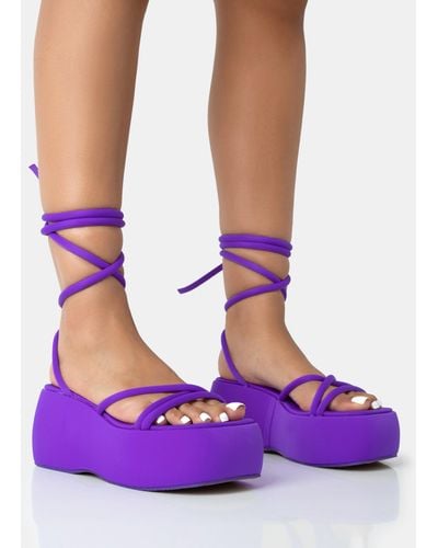Public Desire Full Moon Purple Nylon Lace Up Chunky Platform Sandals