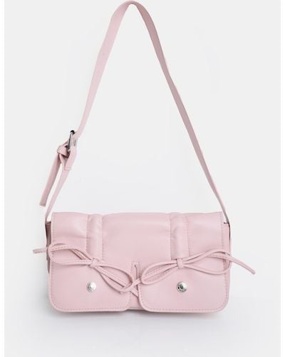 Public Desire Ribbon Baby Pink Ruched Shoulder Bag
