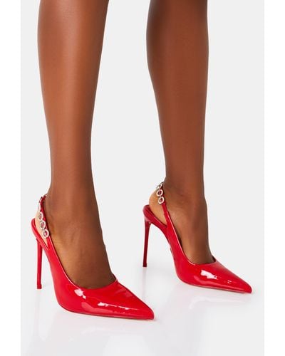 Public Desire Leanna Red Patent Diamante Slingback Court Stiletto Heel