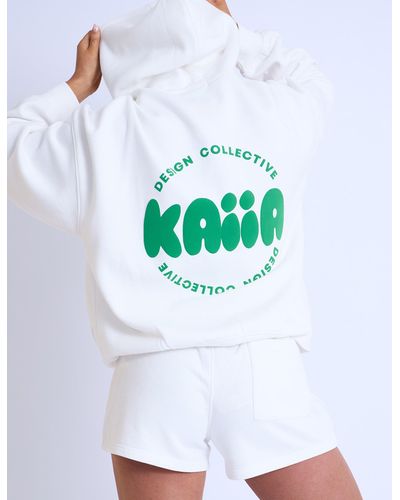 Public Desire Kaiia Design Bubble Logo Oversized Hoodie Off White & Green