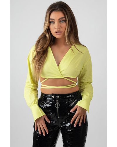 Public Desire Wrap Poplin Cropped Shirt Lime - Multicolour