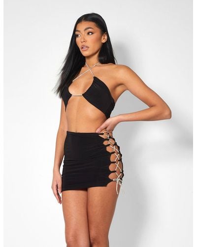 Public Desire Diamante Rope Slinky Mini Skirt Black - Multicolour