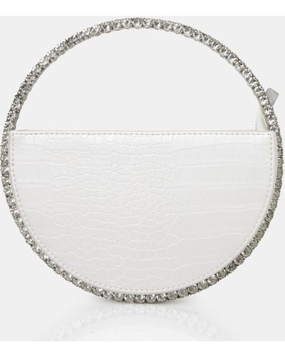 Public Desire The Alessia White Croc Pu Circle Diamante Grab Bag - Metallic