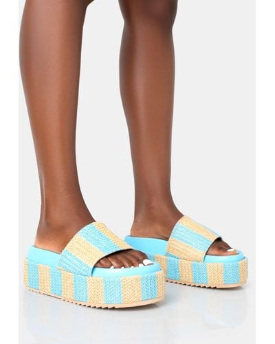 Public Desire Seashore Blue Stripe Raffia Slider Flatform Sandals