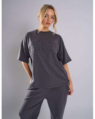 Public Desire Kaiia Studio Distressed Applique Oversized T-shirt Dark Grey
