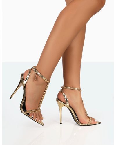 Public Desire Obsession Gold Metallic Pu Chain Detail Stiletto Heels - Natural