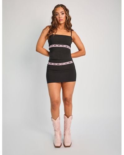 Public Desire Lace Trim Mini Skirt Co-ord Black - Multicolour